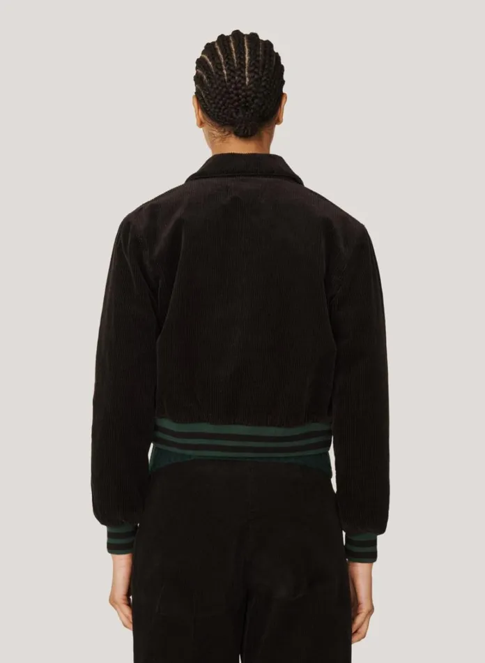 Womens Outerwear YMC Jets Embroidered Corduroy Baseball Jacket Black