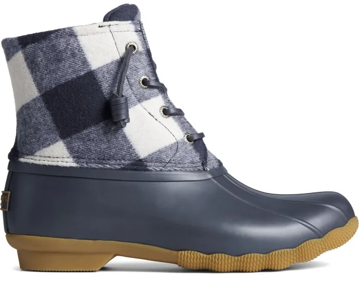 Women Saltwater Buffalo Check Duck Boot Navy Sperry Boots