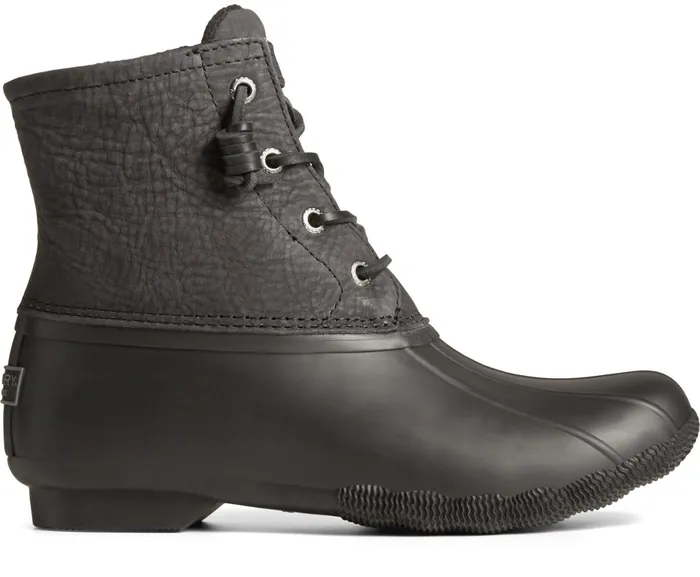 Women Saltwater Mainsail Leather Duck Boot Black Sperry Boots