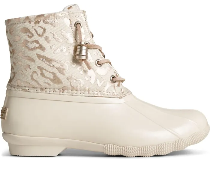 Women Saltwater Metallic Jacquard Duck Boot Ivory Sperry Boots