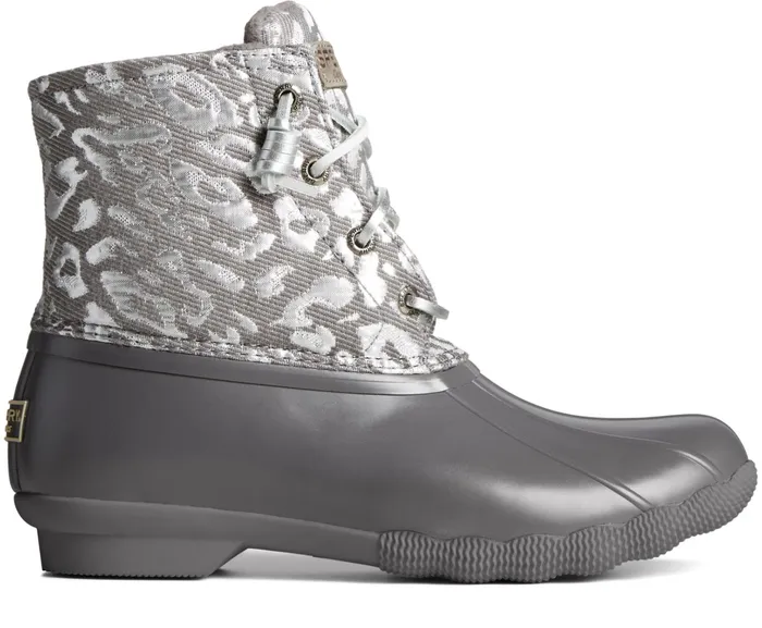 Women Saltwater Metallic Jacquard Duck Boot Silver Sperry Boots