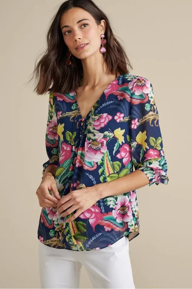 Women Samantha Georgette Top Navy Paisley Soft Surroundings Tops