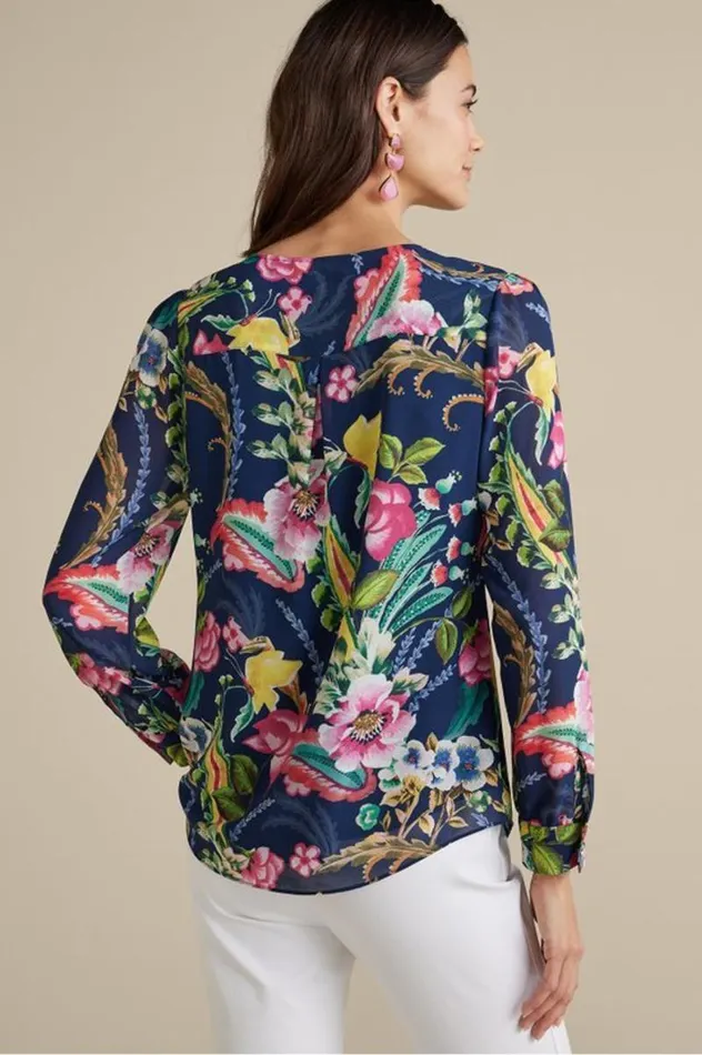 Women Samantha Georgette Top Navy Paisley Soft Surroundings Tops Women Samantha Georgette Top Navy Paisley Soft Surroundings Tops