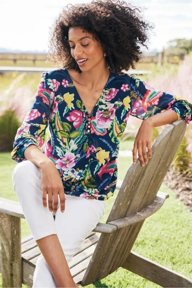 Women Samantha Georgette Top Navy Paisley Soft Surroundings Tops Women Samantha Georgette Top Navy Paisley Soft Surroundings Tops