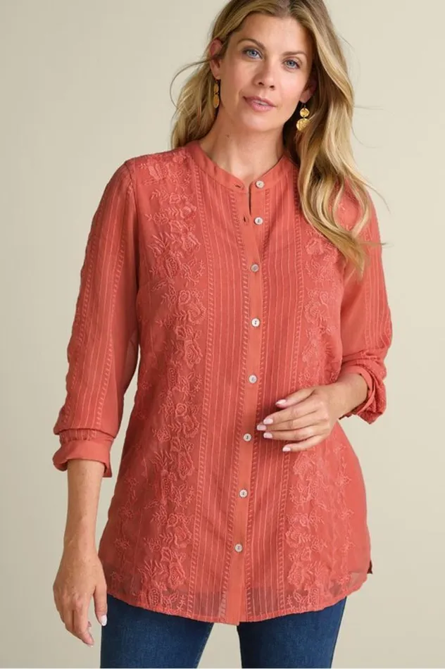 Women Serafine Embroidered Tunic Apricot Brandy Soft Surroundings Tops