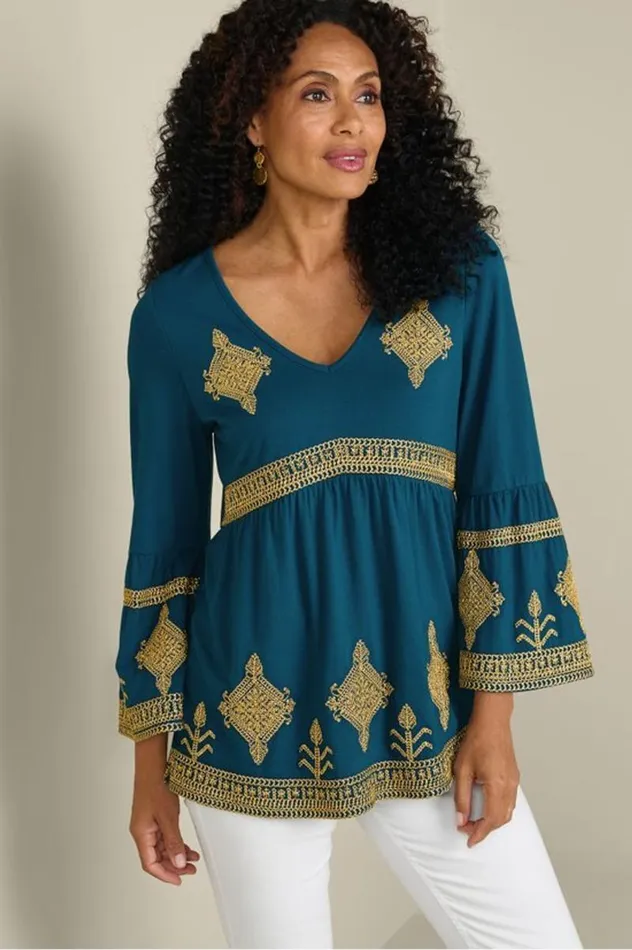 Women Setara 34 Sleeve Top Moroccan Blue Soft Surroundings Tops