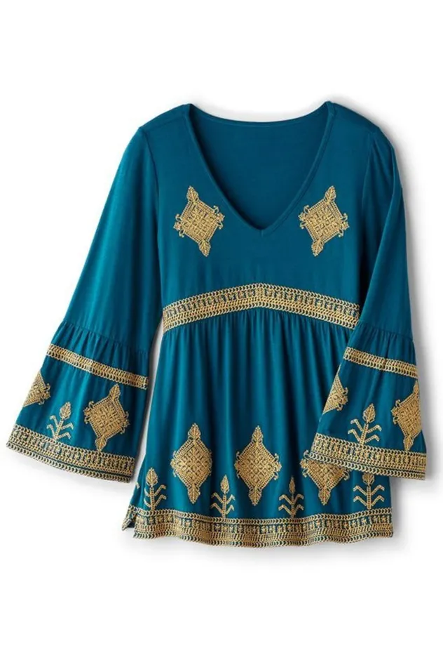 Women Setara 34 Sleeve Top Moroccan Blue Soft Surroundings Tops Women Setara 34 Sleeve Top Moroccan Blue Soft Surroundings Tops