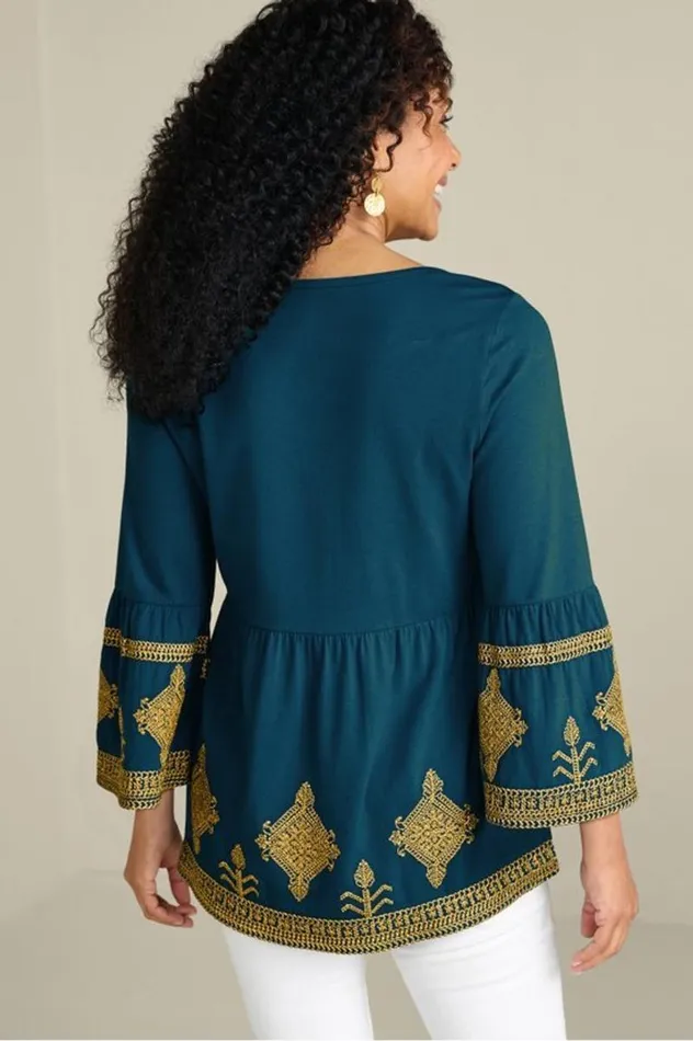 Women Setara 34 Sleeve Top Moroccan Blue Soft Surroundings Tops Women Setara 34 Sleeve Top Moroccan Blue Soft Surroundings Tops