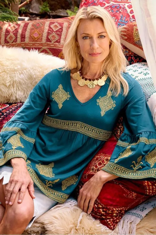 Women Setara 34 Sleeve Top Moroccan Blue Soft Surroundings Tops Women Setara 34 Sleeve Top Moroccan Blue Soft Surroundings Tops