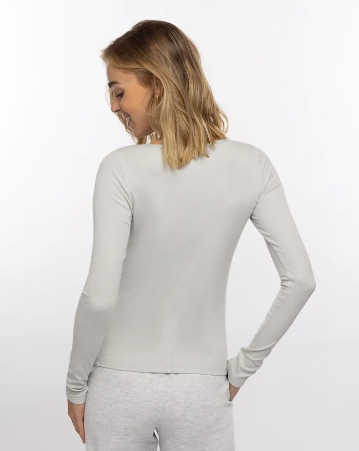 Women Shirts and Tops TravisMathew FAVORITE DAY LONG SLEEVE VNECK TOP Light Grey