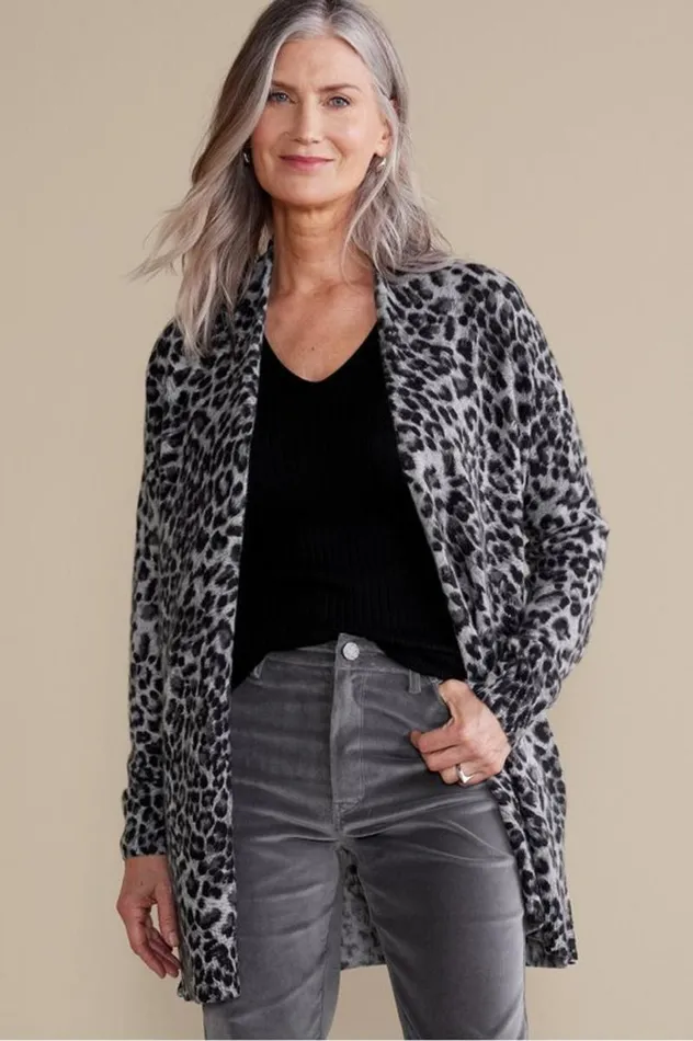 Women Sibyl Cashmere Printed Cardigan Leopard Soft Surroundings Tops Women Sibyl Cashmere Printed Cardigan Leopard Soft Surroundings Tops