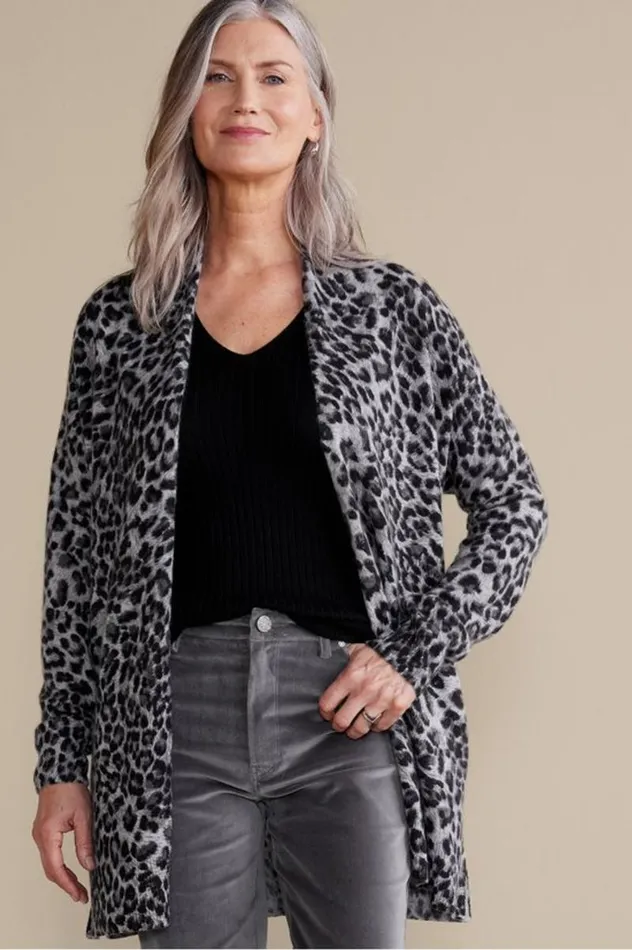 Women Sibyl Cashmere Printed Cardigan Leopard Soft Surroundings Tops Women Sibyl Cashmere Printed Cardigan Leopard Soft Surroundings Tops
