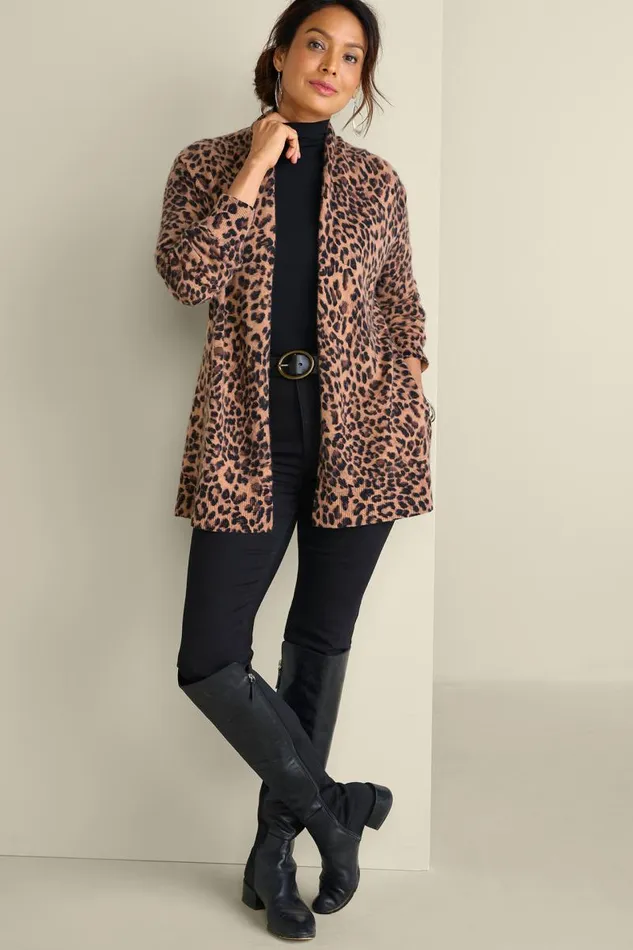 Women Sibyl Cashmere Printed Cardigan Leopard Soft Surroundings Tops Women Sibyl Cashmere Printed Cardigan Leopard Soft Surroundings Tops
