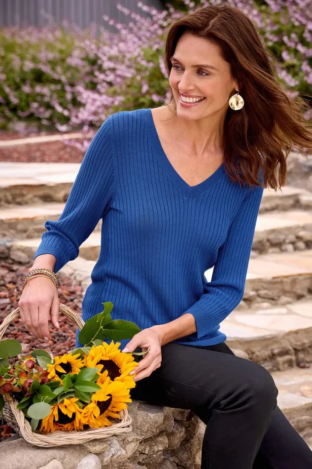 Women Soft Essential Ribbed Linnie Sweater Sapphire Soft Surroundings Sweaters and Cardigans Women Soft Essential Ribbed Linnie Sweater Sapphire Soft Surroundings Sweaters and Cardigans