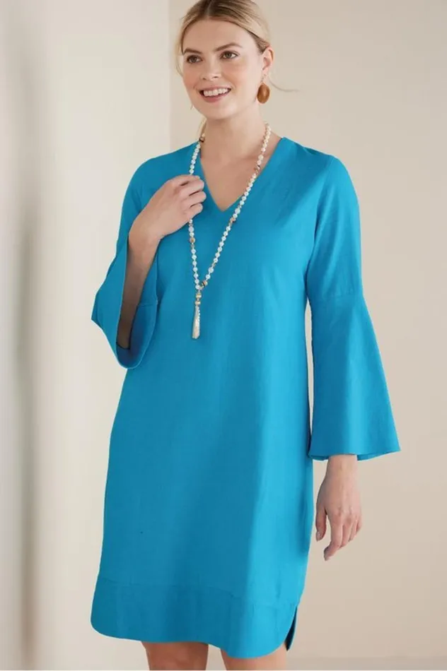 Women Soleil Linen Blend Dress Pink Peacock Soft Surroundings Dresses