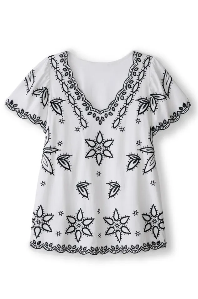 Women Teres Embroidered Tee Ivory Pearl Soft Surroundings Tops Women Teres Embroidered Tee Ivory Pearl Soft Surroundings Tops