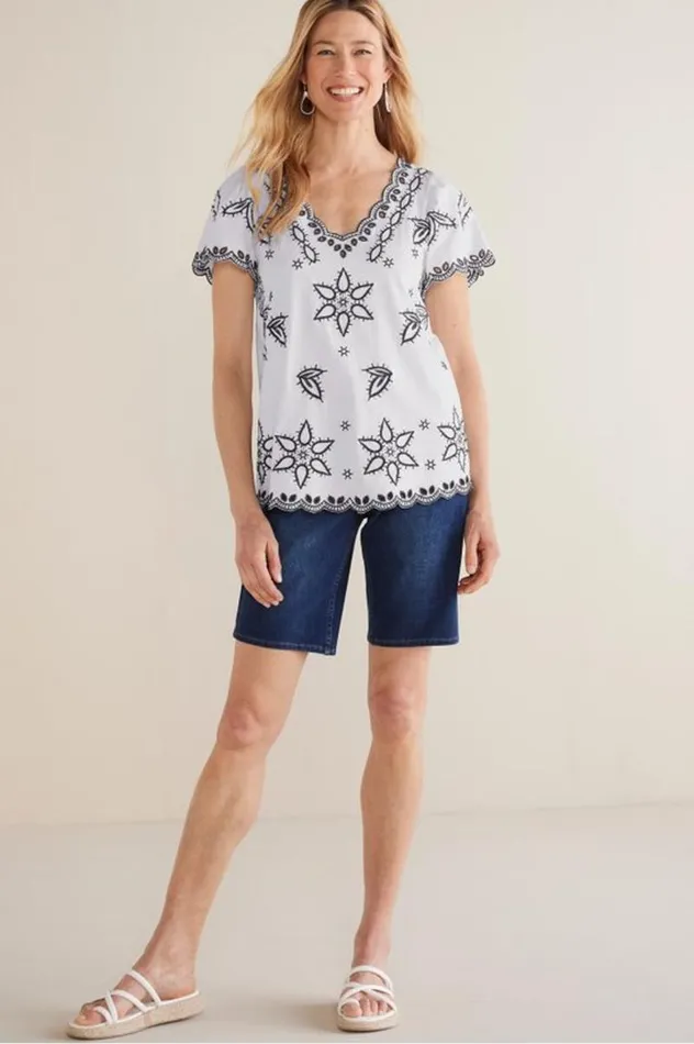Women Teres Embroidered Tee Ivory Pearl Soft Surroundings Tops Women Teres Embroidered Tee Ivory Pearl Soft Surroundings Tops