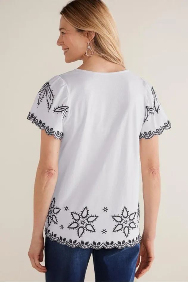 Women Teres Embroidered Tee Ivory Pearl Soft Surroundings Tops Women Teres Embroidered Tee Ivory Pearl Soft Surroundings Tops