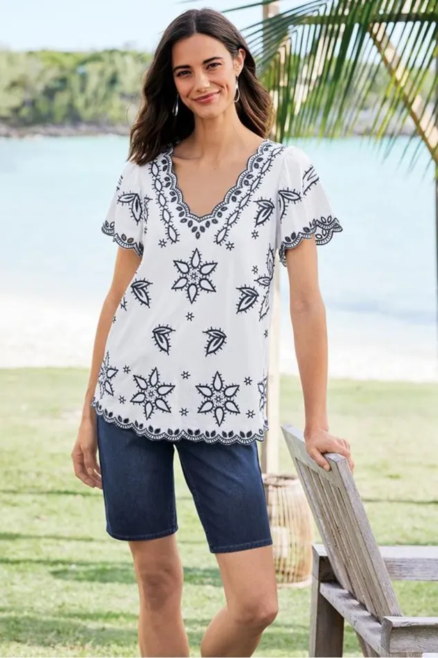 Women Teres Embroidered Tee Ivory Pearl Soft Surroundings Tops Women Teres Embroidered Tee Ivory Pearl Soft Surroundings Tops