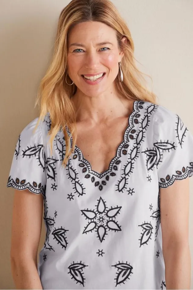 Women Teres Embroidered Tee Ivory Pearl Soft Surroundings Tops Women Teres Embroidered Tee Ivory Pearl Soft Surroundings Tops
