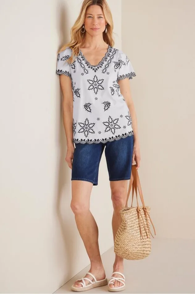 Women Teres Embroidered Tee Ivory Pearl Soft Surroundings Tops Women Teres Embroidered Tee Ivory Pearl Soft Surroundings Tops