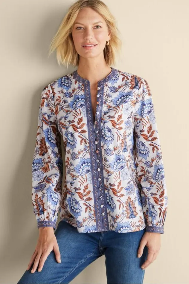 Women Tracy Top Chambray Calico Soft Surroundings Tops