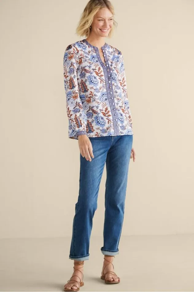 Women Tracy Top Chambray Calico Soft Surroundings Tops Women Tracy Top Chambray Calico Soft Surroundings Tops