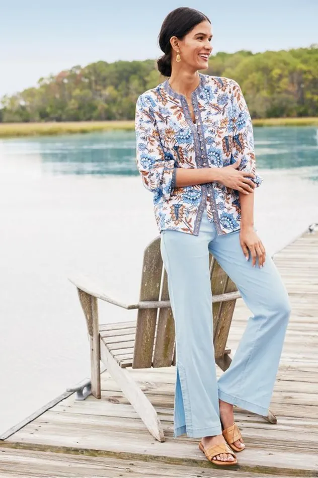 Women Tracy Top Chambray Calico Soft Surroundings Tops Women Tracy Top Chambray Calico Soft Surroundings Tops