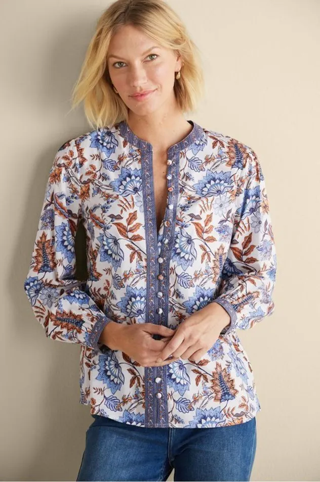 Women Tracy Top Chambray Calico Soft Surroundings Tops Women Tracy Top Chambray Calico Soft Surroundings Tops