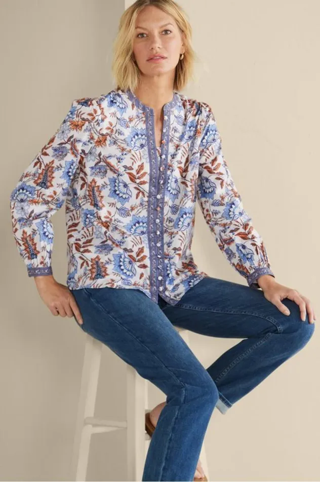 Women Tracy Top Chambray Calico Soft Surroundings Tops Women Tracy Top Chambray Calico Soft Surroundings Tops
