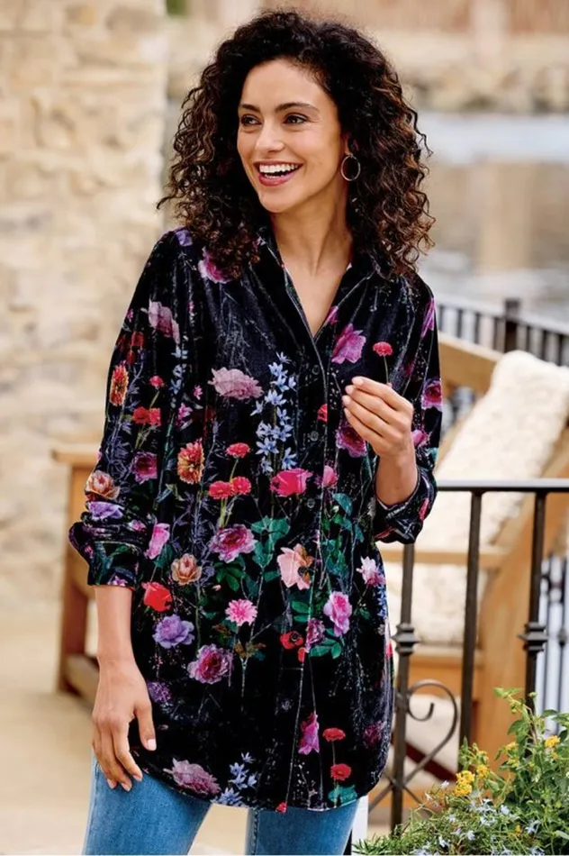 Women Velvet Boyfriend Tunic Shirt Berry Soft Surroundings Tops Women Velvet Boyfriend Tunic Shirt Berry Soft Surroundings Tops
