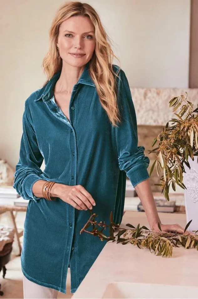 Women Velvet Boyfriend Tunic Shirt Berry Soft Surroundings Tops Women Velvet Boyfriend Tunic Shirt Berry Soft Surroundings Tops