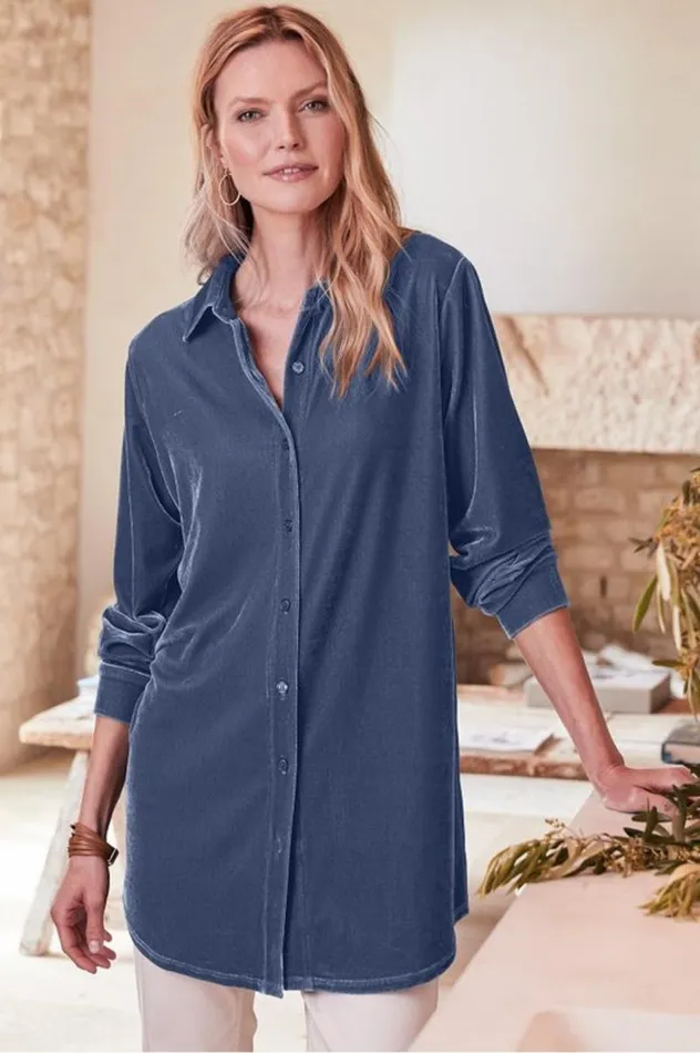 Women Velvet Boyfriend Tunic Shirt Berry Soft Surroundings Tops Women Velvet Boyfriend Tunic Shirt Berry Soft Surroundings Tops