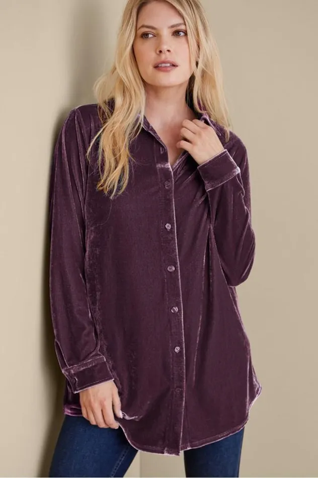 Women Velvet Boyfriend Tunic Shirt Berry Soft Surroundings Tops Women Velvet Boyfriend Tunic Shirt Berry Soft Surroundings Tops