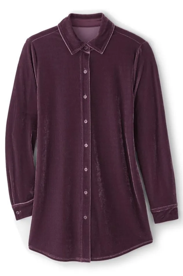 Women Velvet Boyfriend Tunic Shirt Berry Soft Surroundings Tops Women Velvet Boyfriend Tunic Shirt Berry Soft Surroundings Tops