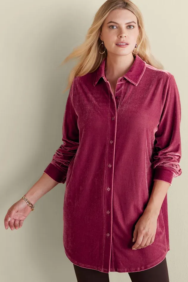 Women Velvet Boyfriend Tunic Shirt Berry Soft Surroundings Tops Women Velvet Boyfriend Tunic Shirt Berry Soft Surroundings Tops