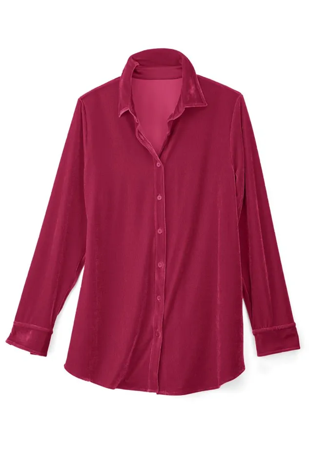 Women Velvet Boyfriend Tunic Shirt Berry Soft Surroundings Tops Women Velvet Boyfriend Tunic Shirt Berry Soft Surroundings Tops