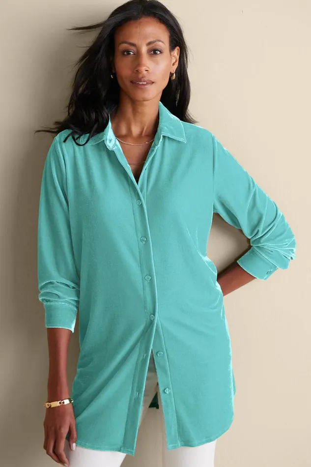 Women Velvet Boyfriend Tunic Shirt Berry Soft Surroundings Tops Women Velvet Boyfriend Tunic Shirt Berry Soft Surroundings Tops