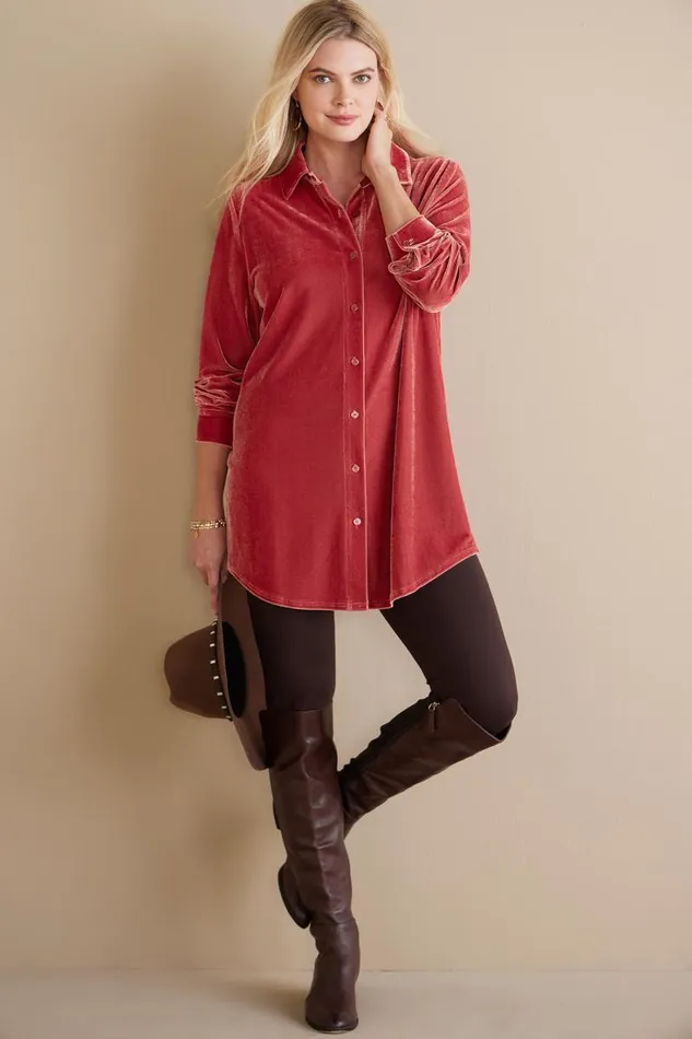 Women Velvet Boyfriend Tunic Shirt Berry Soft Surroundings Tops Women Velvet Boyfriend Tunic Shirt Berry Soft Surroundings Tops