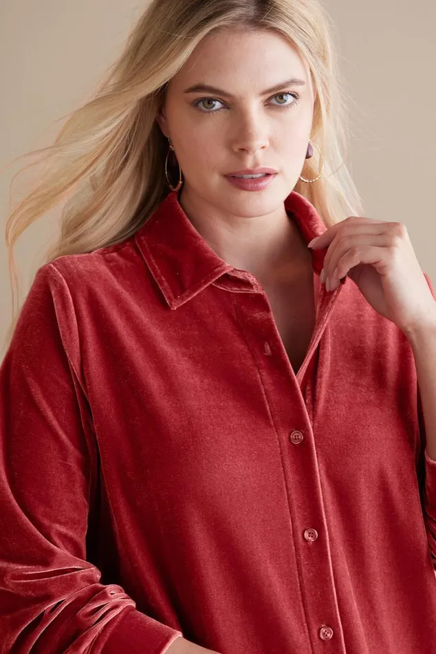 Women Velvet Boyfriend Tunic Shirt Berry Soft Surroundings Tops Women Velvet Boyfriend Tunic Shirt Berry Soft Surroundings Tops