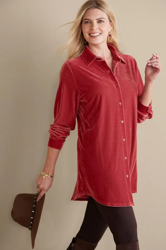 Women Velvet Boyfriend Tunic Shirt Berry Soft Surroundings Tops Women Velvet Boyfriend Tunic Shirt Berry Soft Surroundings Tops