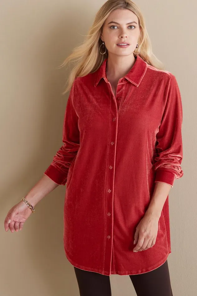 Women Velvet Boyfriend Tunic Shirt Berry Soft Surroundings Tops Women Velvet Boyfriend Tunic Shirt Berry Soft Surroundings Tops