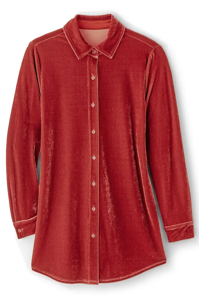 Women Velvet Boyfriend Tunic Shirt Berry Soft Surroundings Tops Women Velvet Boyfriend Tunic Shirt Berry Soft Surroundings Tops