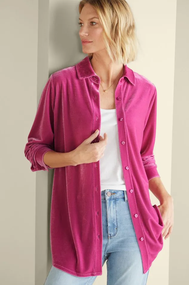 Women Velvet Boyfriend Tunic Shirt Berry Soft Surroundings Tops Women Velvet Boyfriend Tunic Shirt Berry Soft Surroundings Tops