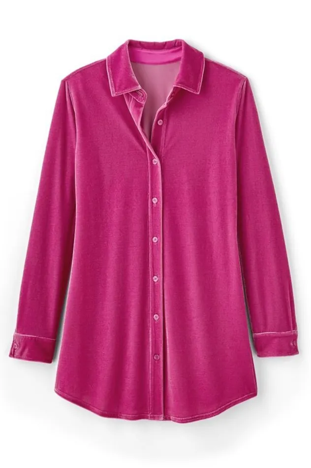 Women Velvet Boyfriend Tunic Shirt Berry Soft Surroundings Tops Women Velvet Boyfriend Tunic Shirt Berry Soft Surroundings Tops