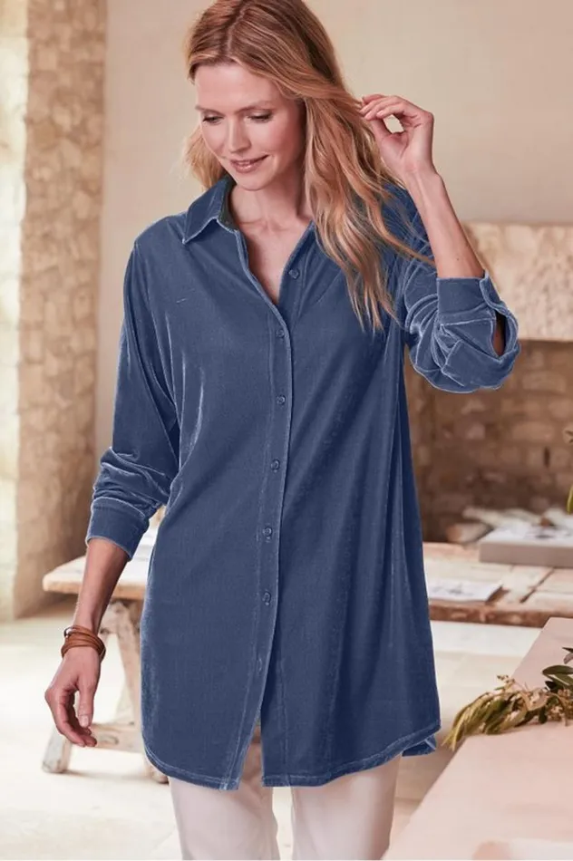 Women Velvet Boyfriend Tunic Shirt Berry Soft Surroundings Tops Women Velvet Boyfriend Tunic Shirt Berry Soft Surroundings Tops