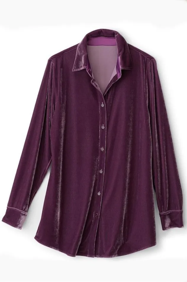 Women Velvet Boyfriend Tunic Shirt Berry Soft Surroundings Tops Women Velvet Boyfriend Tunic Shirt Berry Soft Surroundings Tops