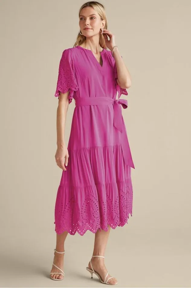 Women Verena Eyelet Midi Dress Deep Orchid Soft Surroundings Dresses