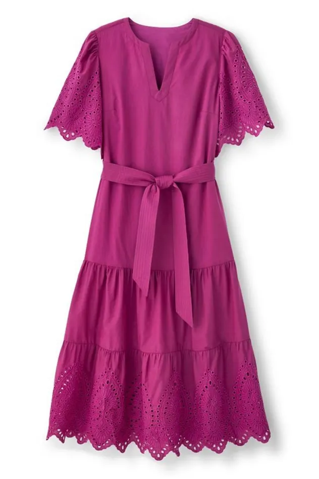Women Verena Eyelet Midi Dress Deep Orchid Soft Surroundings Dresses Women Verena Eyelet Midi Dress Deep Orchid Soft Surroundings Dresses