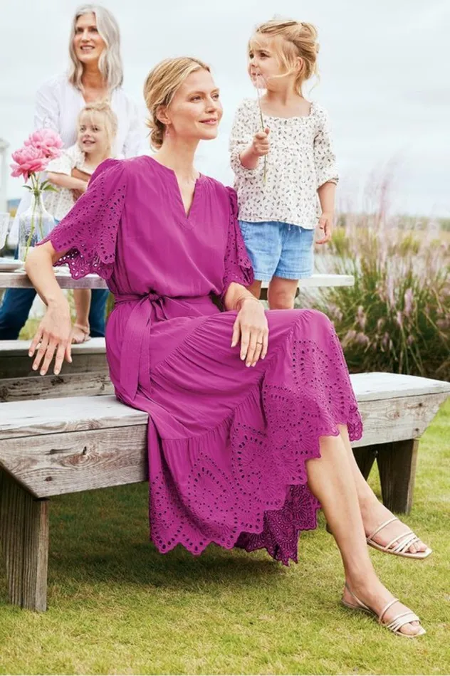 Women Verena Eyelet Midi Dress Deep Orchid Soft Surroundings Dresses Women Verena Eyelet Midi Dress Deep Orchid Soft Surroundings Dresses
